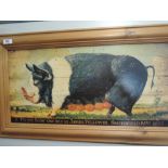 Two vintage pig theme pictures one print and one framed board