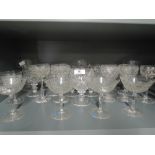 A selection of vintage crystal cut and clear glass wares including Stuart wine goblets