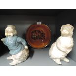 A selection of vintage ceramics including rabbit figures and Coaching bowl