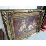 A large modern print of hounds, in gilt frame