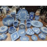 A selection of vintage Jasperware by Wedgwood including bowls clock etc