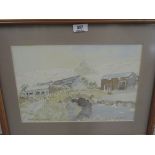 A vintage watercolour depicting Watendath in winter signed R W Dyson