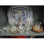 A selection of vintage glass wares including sailing motif shot set