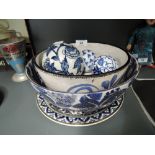 A selection of vintage ceramic transfer printed balls and similar bowl