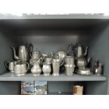A selection of vintage pewter and metal wares including Tudric and arts and crafts style
