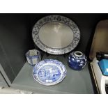 A selection of vintage blue and white ceramic including Chinese ginger jar