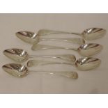 A set of six Georgian silver teaspoons of hanoverian form monogrammed HMS to terminals, London 1802,