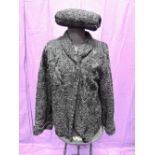 A lady's vintage black Persian lamb short jacket and hand muff retailed by Fishers of Preston