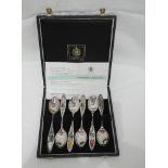 A cased set of six silver commemorative tea spoons regarding the year of the rose 1976, having