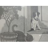 A print after Louis Wain, dog and cat, 7in x 9in