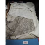 A box of Victorian and vintage cotton clothing including night shirts, night dresses, white dress
