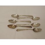 Six Georgian silver tea spoons of hanoverian form, London 1802, possibly Soloman Hougham, approx