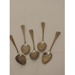 Five Georgian silver tea spoons of hanoverian form, London 1804, Samuel Godbehere Edward Wigan &