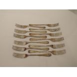 Twelve Victorian & Georgian silver dessert forks of plain form, London 1830/32/35/39/44, William