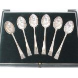A cased set of six silver teaspoons by Tiffany & Co. London, having engraved terminals, London 1938,