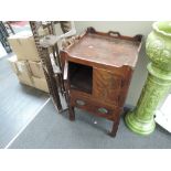 A 19th century mahogany night stand having square ledge top with cupboard under on stile frame