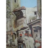 An oil painting on board, Middle Eastern street scene, early 20th century, 6.5in x 4in