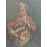 An oil painting on board, 18th century style study of baker in window, 7in x 6in