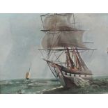 An oil painting, Galleon at sea, 4in x 5.5in