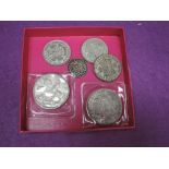 A selection of GB coins including two crowns 1935 and 1937, three half crowns 1942, 1944 and 1946,