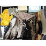 A selection of lady's vintage accessories including gloves, shoes, evening bags, cologne, shoe and