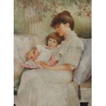 An oil painting, PHF, mother and daughter, 19th century study, initialled, 10in x 7.5in