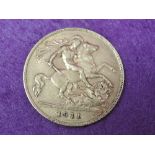 A 1911 GB gold half sovereign
