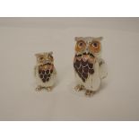 Two HM silver owls having enamelled decoration