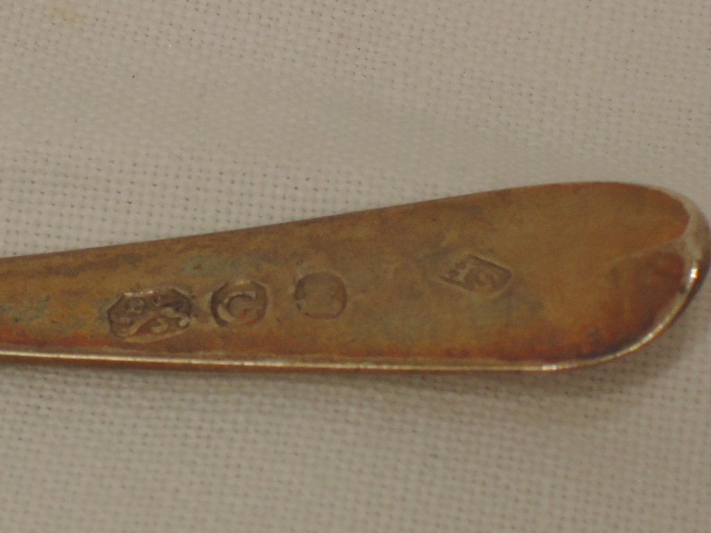 Six Georgian silver tea spoons of hanoverian form, London 1802, possibly Soloman Hougham, approx - Image 2 of 2