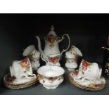 A vintage part tea service by Royal Albert in the Old Country Roses pattern