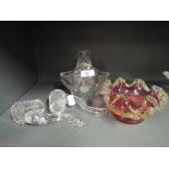 A selection of glass ware including smokers pipe paperweights