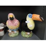 Two ceramic bird jugs, a Tucan and a Parrot