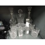 A selection of vintage glass decanters and tumbler set