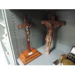 Two vintage crucifix one plaster cast and one spelter