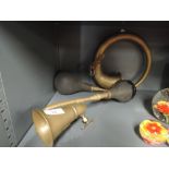 Two early motor car style brass horns