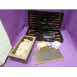 A mid 20th century backgammon board having oriental decoration, two packs of braille playing cards