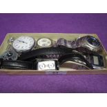 A selection of wrist watches including Casio, KLM etc and a stop watch