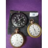 Two gold plated pocket watches having Roman numeral dials and subsidiary seconds and a Smiths stop