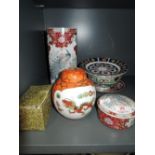 A selection of vintage oriental design ceramics including Ginger jar