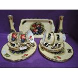 A selection of vintage ceramics by Queens Rosina China in the Antique Fruit pattern