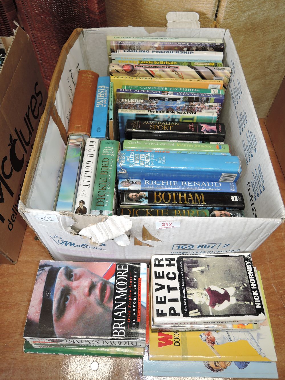 Two cartons, sporting interest, includes cricket, biographies, etc.