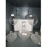 A selection of vintage cut and etched glass wares including signed wine glasses