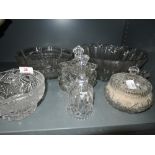 A selection of vintage cut and etched glass wares