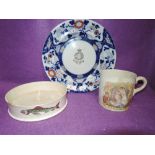 A selection of vintage antique ceramics included early transfer printed queen Victoria mug and