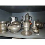 A selection of vintage pewter wares including tankard teapot etc