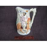 A 19th century pottery jug having painted relief moulded decoration portraying Garibaldi, The