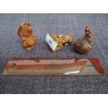 Two traditional style treen netsukes rat and cheese, and rat on apple, signed and a resin netsuke,