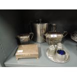 A selection of vintage metal wares including ice bucket