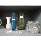 A selection of vintage glass wares including hand decorated scent bottle