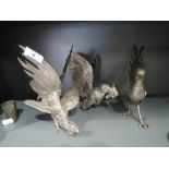 A selection of vintage metal bird figures, cockeral and pheasant